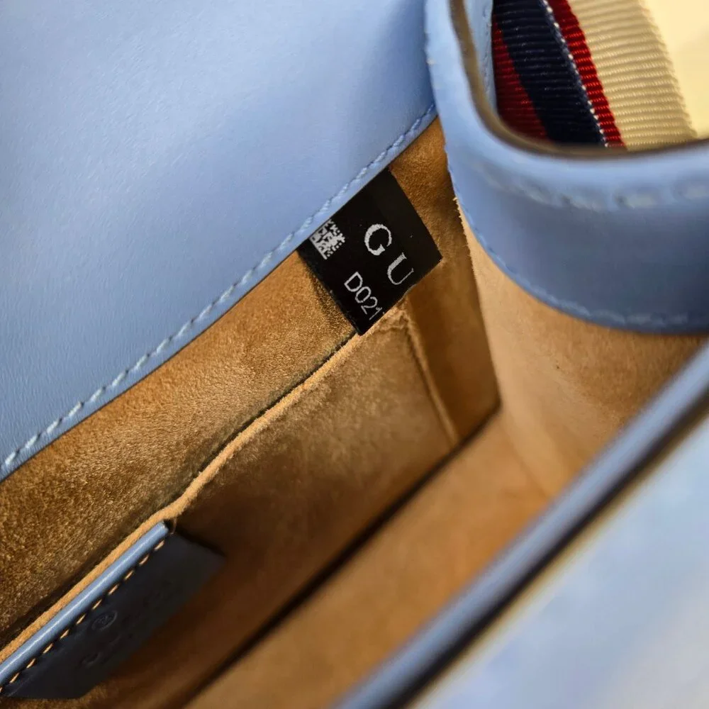 Gucci Sylvie Mini Flap Bag Blue with Ribbon & Chain Handbag Purse Crossbody - Picture 13 of 15